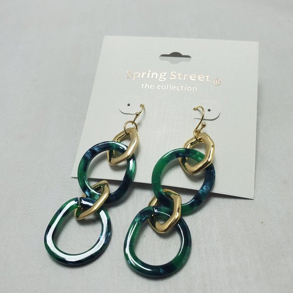 Nordstrom chain link fishhook drop earring green and gold - Picture 3 of 4